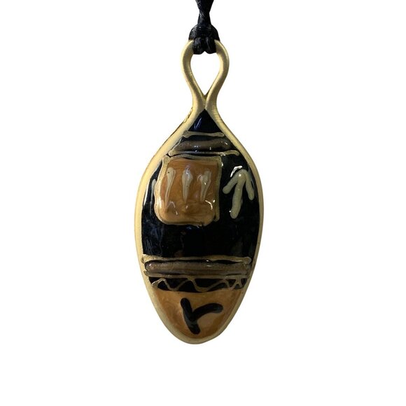 Gold Tone Pendant Necklace With Abstract Design On Black Nylon Cord (1368) - Picture 2 of 3